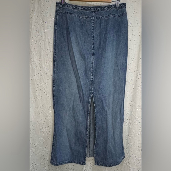 Vintage Early 90s Contrast Denim Maxi Pencil Skirt Back Slit Pockets Size 11 EUC - Picture 7 of 7